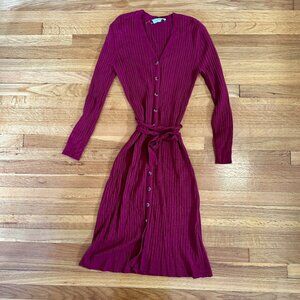 Lucky Brand Maroon Long-Sleeved Striped Midi Sweater Dress